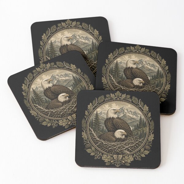 Item preview, eagle wildlife emblem with mountain forest scene designed and sold by anapldv.