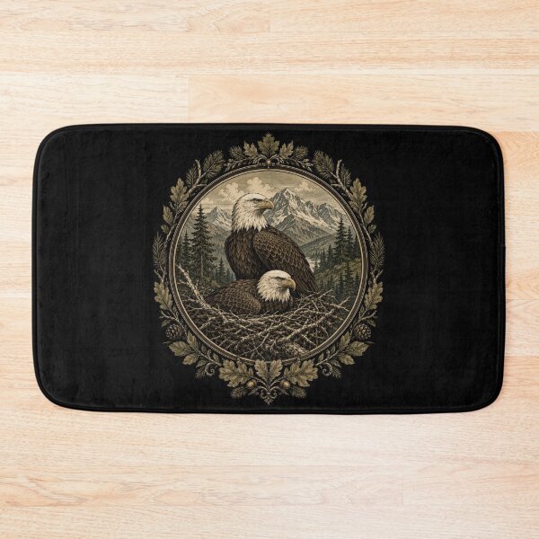 Item preview, eagle wildlife emblem with mountain forest scene designed and sold by anapldv.