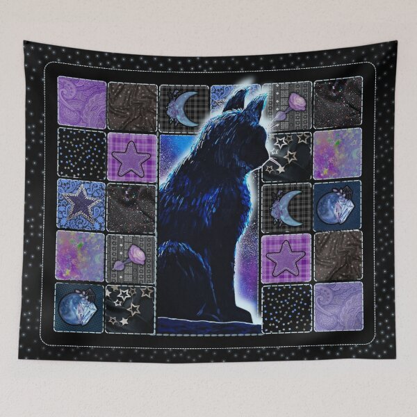 Item preview, Mystic Black Cat Celestial Patchwork Art designed and sold by ArtistsAtticWI.