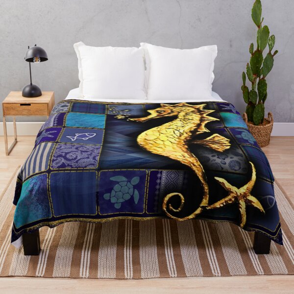 Item preview, Golden Seahorse Midnight Patchwork Art designed and sold by ArtistsAtticWI.