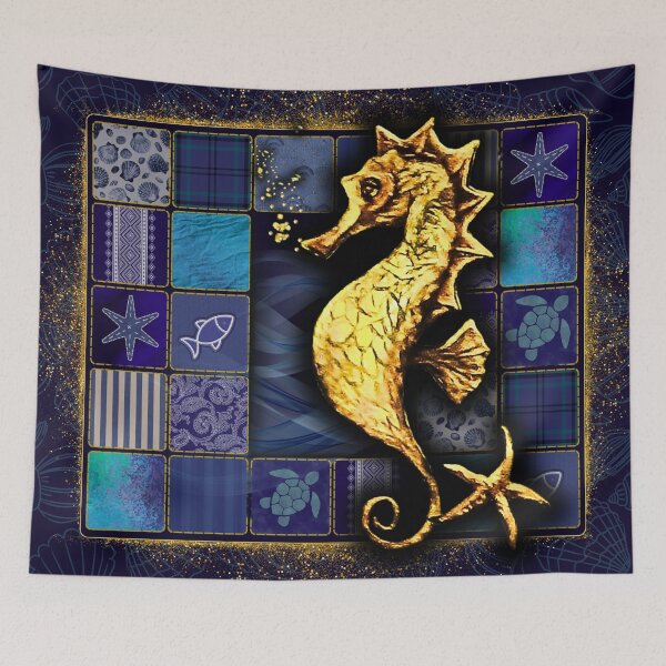 Item preview, Golden Seahorse Midnight Patchwork Art designed and sold by ArtistsAtticWI.