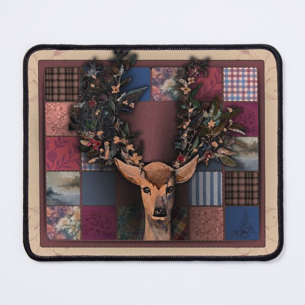 Item preview, Woodland Deer Floral Patchwork Art designed and sold by ArtistsAtticWI.