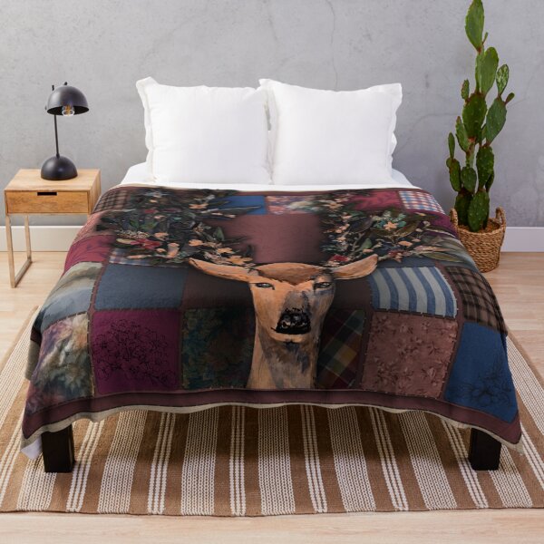 Item preview, Woodland Deer Floral Patchwork Art designed and sold by ArtistsAtticWI.