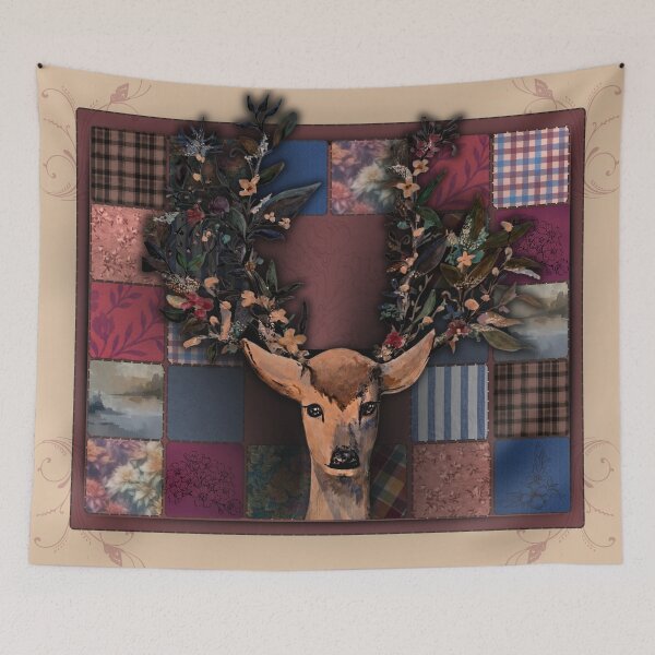 Item preview, Woodland Deer Floral Patchwork Art designed and sold by ArtistsAtticWI.