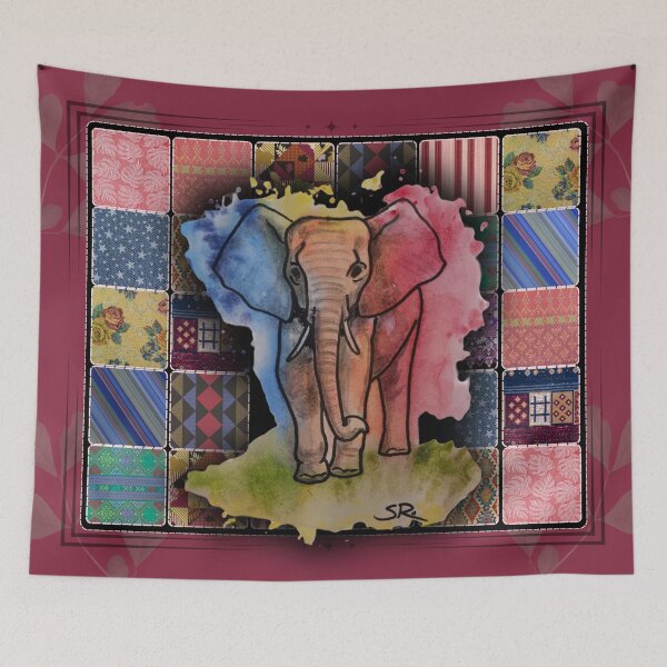 Item preview, Whimsical Elephant Patchwork Animal Art designed and sold by ArtistsAtticWI.