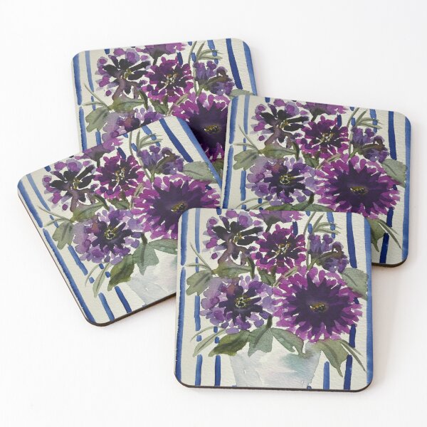 Item preview, Purple Zinnias Original Watercolour designed and sold by LakeArtWorks.
