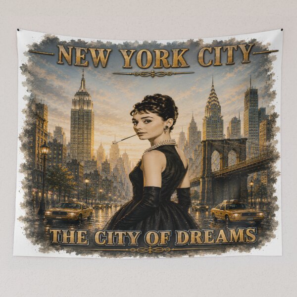 Item preview, Audrey Hepburn New York City Vintage Fashion Poster – The City of Dreams designed and sold by DigiArt8Design.