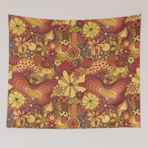 Item preview, Groovy Mushroom Garden in Rusty Orange Red designed and sold by YesterdayColl.