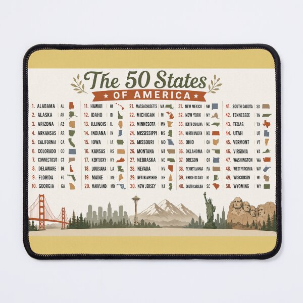 Item preview, 50 US States in Alphabetical Order Chart with Abbreviations with Map Shapes designed and sold by sadedream.
