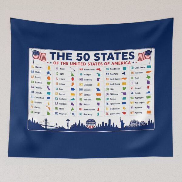 Item preview, 50 US States in Alphabetical Order Chart with Abbreviations and Map Shapes designed and sold by sadedream.
