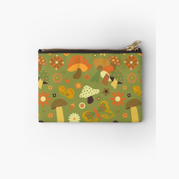 Item preview, 70's Kitschy Mushrooms + Daisy Floral in Avocado + Rust designed and sold by YesterdayColl.