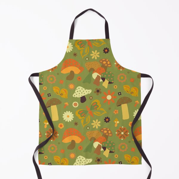 Item preview, 70's Kitschy Mushrooms + Daisy Floral in Avocado + Rust designed and sold by YesterdayColl.