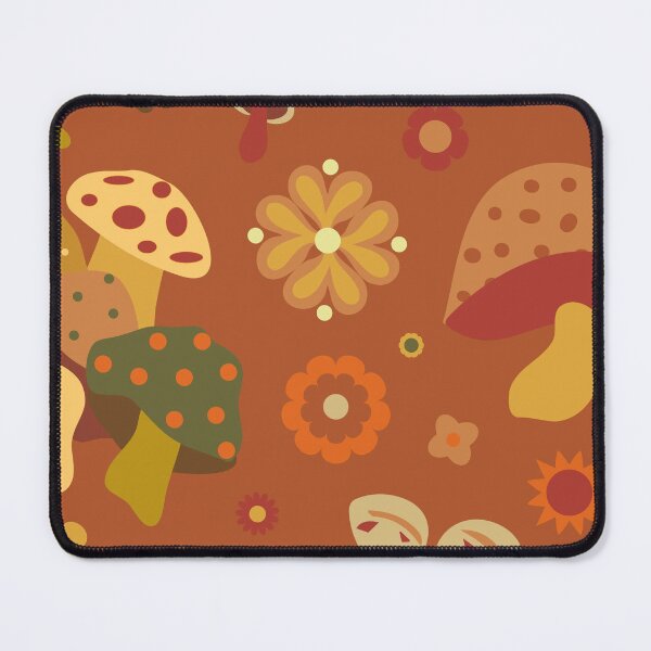 Item preview, 70's Kitschy Mushrooms + Daisy Floral in Rust + Goldenrod designed and sold by YesterdayColl.