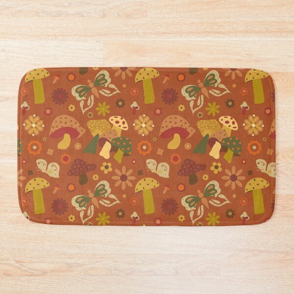 Item preview, 70's Kitschy Mushrooms + Daisy Floral in Rust + Goldenrod designed and sold by YesterdayColl.