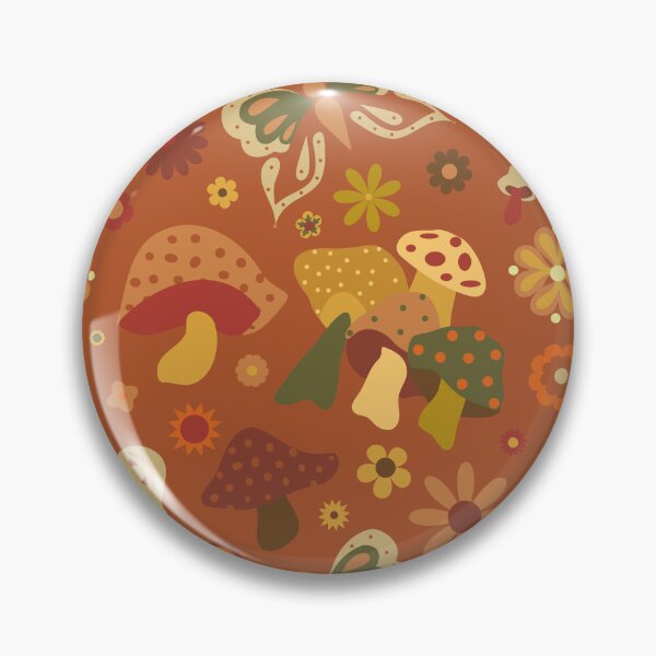 Item preview, 70's Kitschy Mushrooms + Daisy Floral in Rust + Goldenrod designed and sold by YesterdayColl.