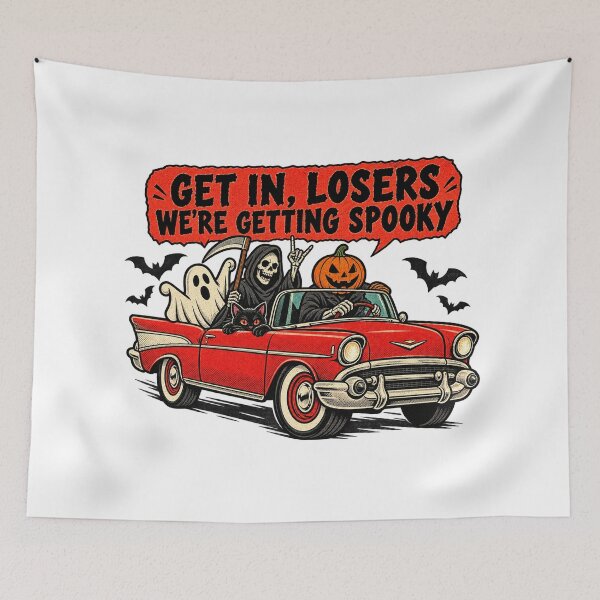 Item preview, Vintage Road Trip: Get In Losers We're Getting Spooky - Halloween Humor designed and sold by WolfmanProphecy.
