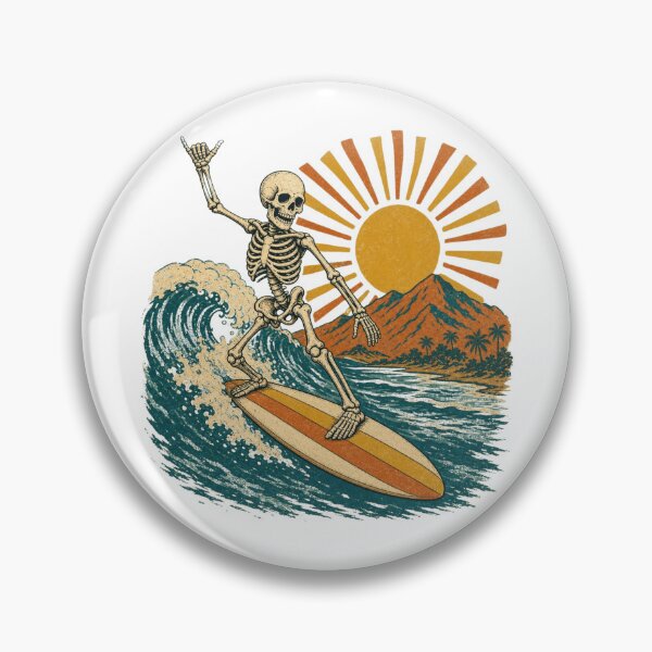 Item preview, Skeleton Surfer Vintage 70s Retro Wave Shaka Sunburst designed and sold by Retro Surf & Roam.