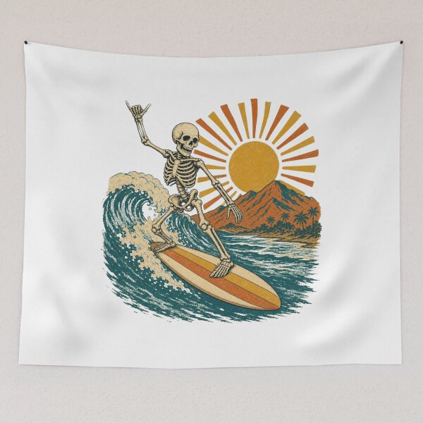 Item preview, Skeleton Surfer Vintage 70s Retro Wave Shaka Sunburst designed and sold by Retro Surf & Roam.