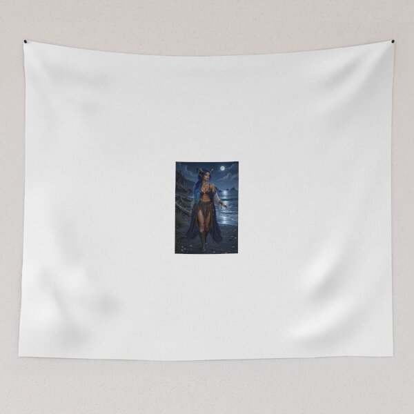 Item preview, Demon with blue hair on moonlit coast designed and sold by CathryneDelamort.
