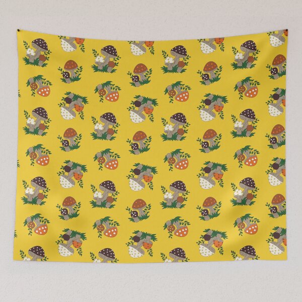 Item preview, Those Happy Mushrooms Toss in Yellow designed and sold by YesterdayColl.