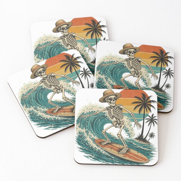 Item preview, Cool Skeleton Surfer Straw Hat Sunglasses Vintage Surf designed and sold by Retro Surf & Roam.