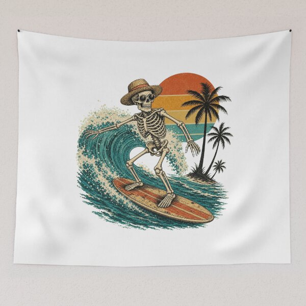 Item preview, Cool Skeleton Surfer Straw Hat Sunglasses Vintage Surf designed and sold by Retro Surf & Roam.