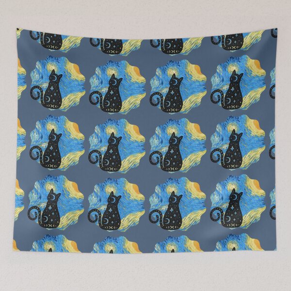 Item preview, Cat Van Gogh Starry Night - Round designed and sold by 247DesignStudio.