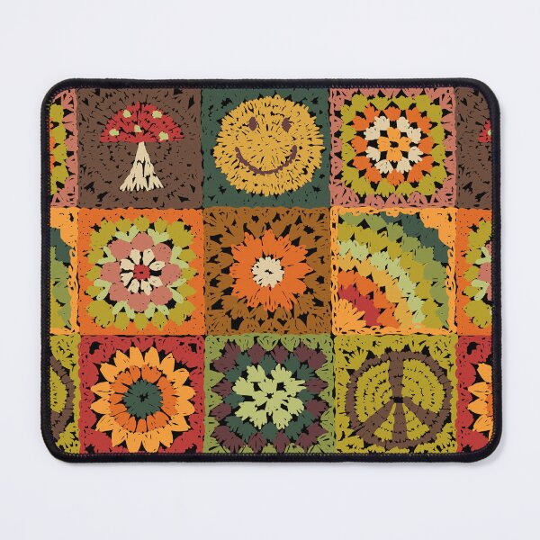 Item preview, Retro Boho Granny Square Quilt in 70's Rainbow designed and sold by YesterdayColl.