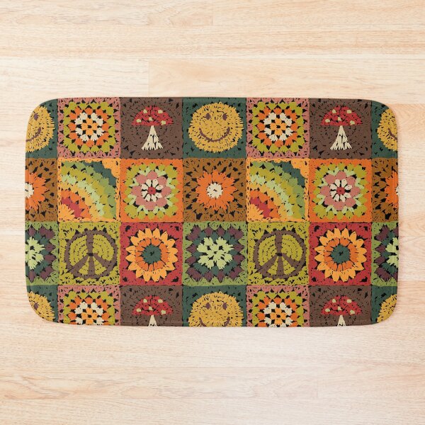 Item preview, Retro Boho Granny Square Quilt in 70's Rainbow designed and sold by YesterdayColl.