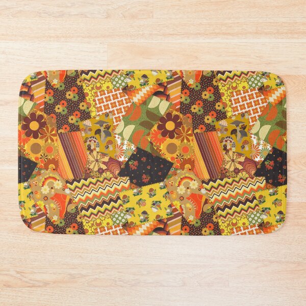 Item preview, Retro Patchwork Cheater Quilt in Orange + Brown designed and sold by YesterdayColl.