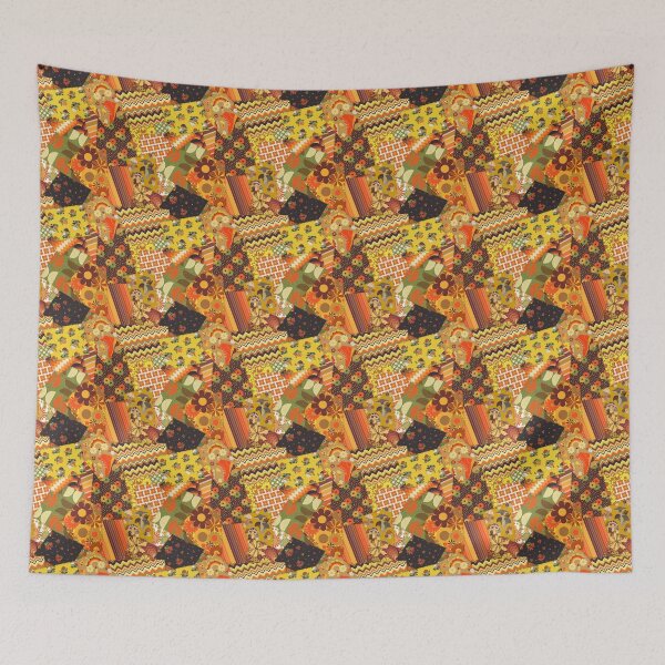 Item preview, Retro Patchwork Cheater Quilt in Orange + Brown designed and sold by YesterdayColl.