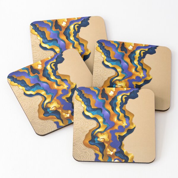 Item preview, Layered Paper Abstract — Deep Blue & Gold Contour Art designed and sold by behappyandrelax.