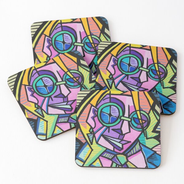 Artikelvorschau, Abstraktes, farbenfrohes kubistisches Porträt mit Brille entworfen und verkauft von Chromatic-Cubes.