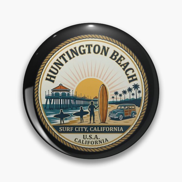 Item preview, Huntington Beach Surf City California Vintage Coastal Emblem designed and sold by Cree8if.