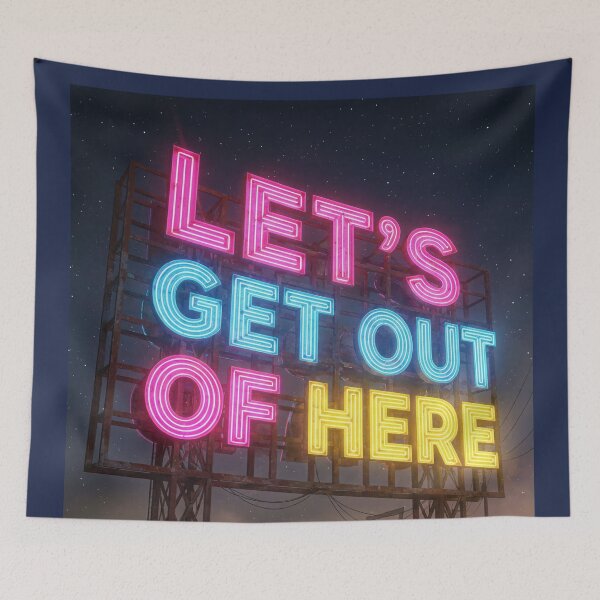 Item preview, Lets Get Out Of Here Glowing Neon Sign Adventure Cyberpunk T-Shirt designed and sold by Sulco Design.