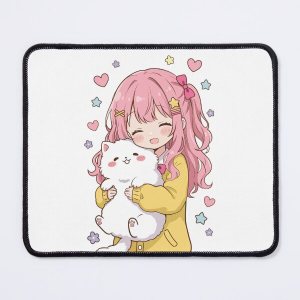 Item preview, Soft Pastel Kawaii Anime Girl Hugging Cute Cat designed and sold by FemmePod.