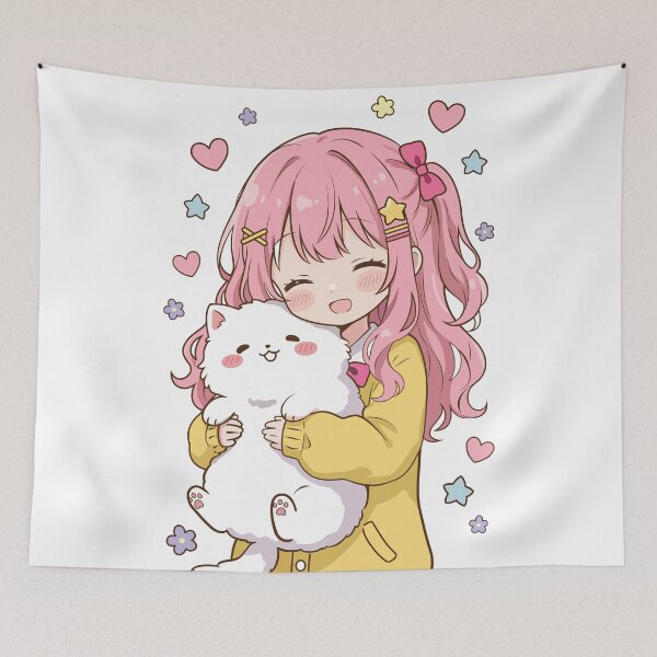 Item preview, Soft Pastel Kawaii Anime Girl Hugging Cute Cat designed and sold by FemmePod.