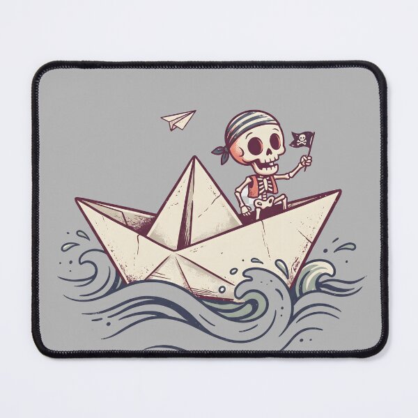Item preview, Cute Skeleton Pirate Paper Boat Origami Sea Ocean Waves Retro Graphic designed and sold by MisteryDesigner.