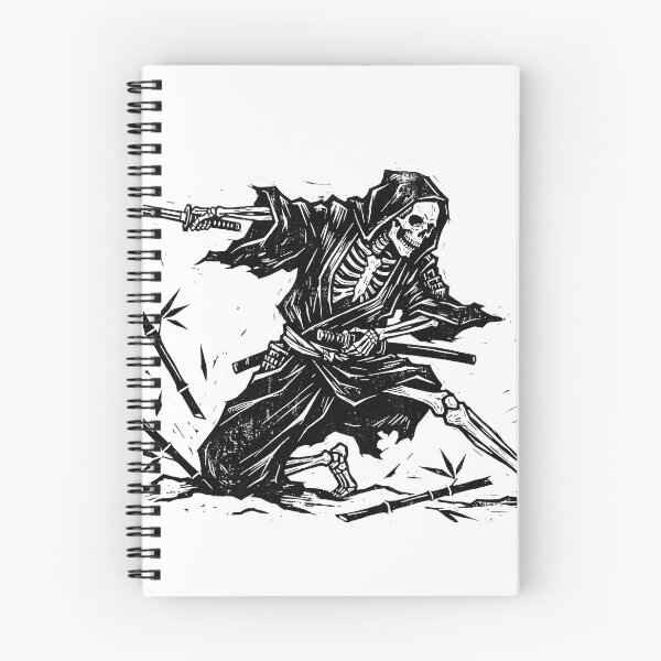 Item preview, Hooded Skeleton Ninja Samurai Katana Slicing Bamboo Woodcut Gothic Heavy Ink Graphic designed and sold by MisteryDesigner.