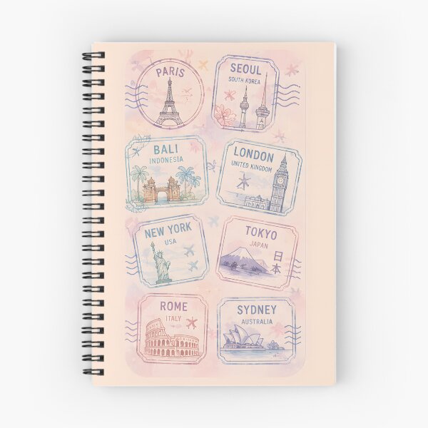 Item preview, Pastel Passport Stamps – Soft Travel Design designed and sold by KWW SHOP.