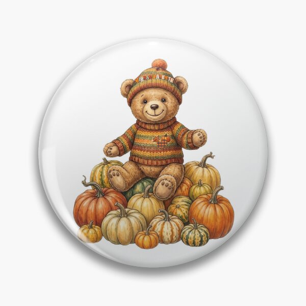 Item preview, Cute little autumn bear sitting in a pumpkin field designed and sold by VibranPalette.