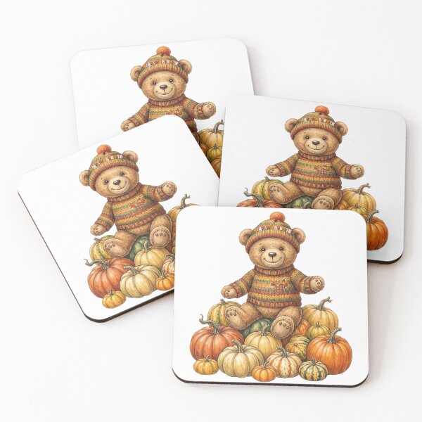 Item preview, Cute little autumn bear sitting in a pumpkin field designed and sold by VibranPalette.