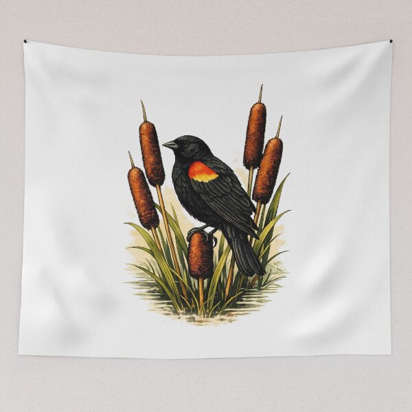 Item preview, Red-winged blackbird on cattails designed and sold by Daily Quirk.