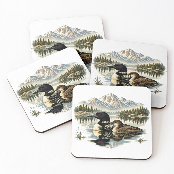 Item preview, Common loon in a mountain lake that reflects the landscape. designed and sold by Daily Quirk.