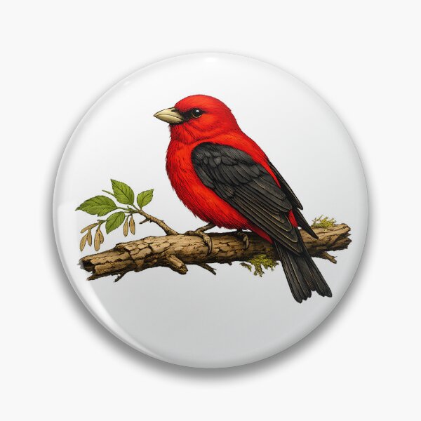 Item preview, Scarlet tanager on a branch in the forest designed and sold by Daily Quirk.