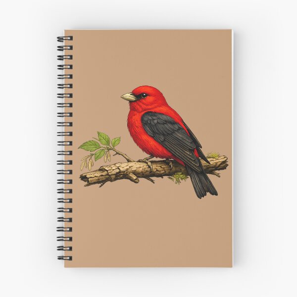 Item preview, Scarlet tanager on a branch in the forest designed and sold by Daily Quirk.