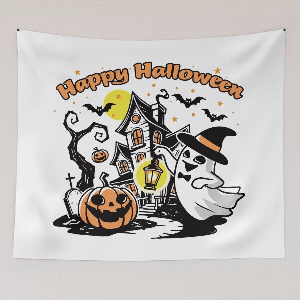 Item preview, Witch Hat Ghost at a Haunted House - Cute Halloween Art_WH designed and sold by AckeeWolf.