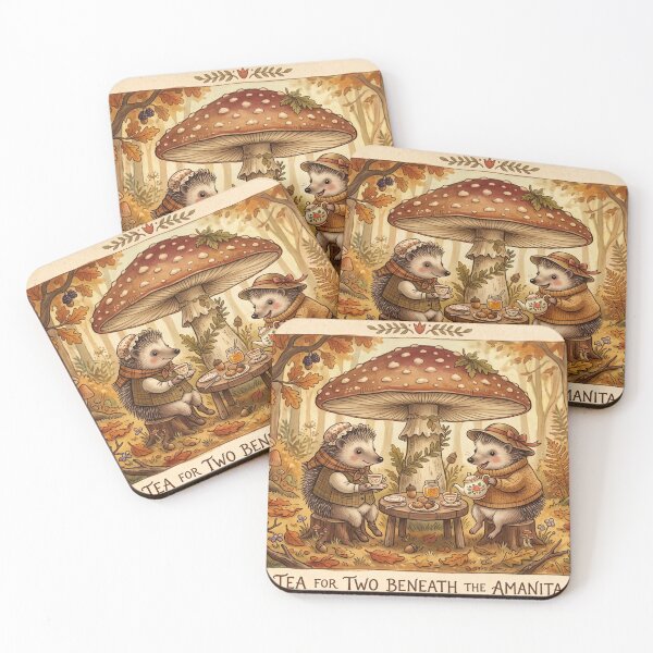 Item preview, Tea for Two Beneath the Amanita - Autumn Hedgehogs designed and sold by larbimalki.