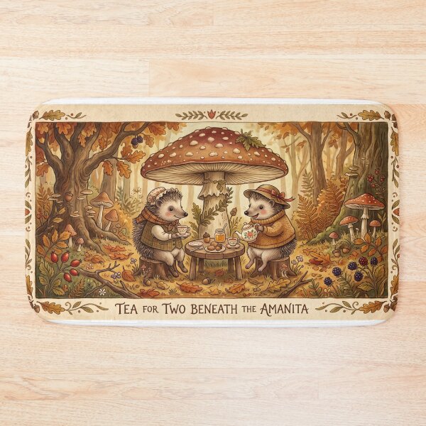Item preview, Tea for Two Beneath the Amanita - Autumn Hedgehogs designed and sold by larbimalki.