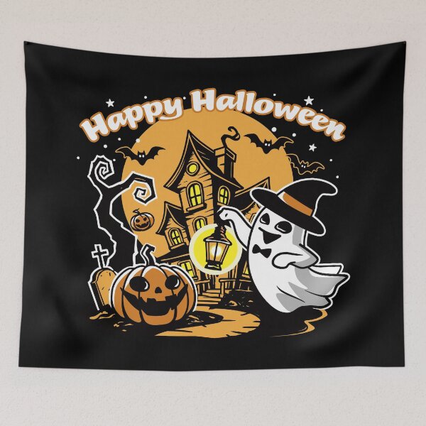 Item preview, Witch Hat Ghost at a Haunted House - Cute Halloween Art_BK designed and sold by AckeeWolf.